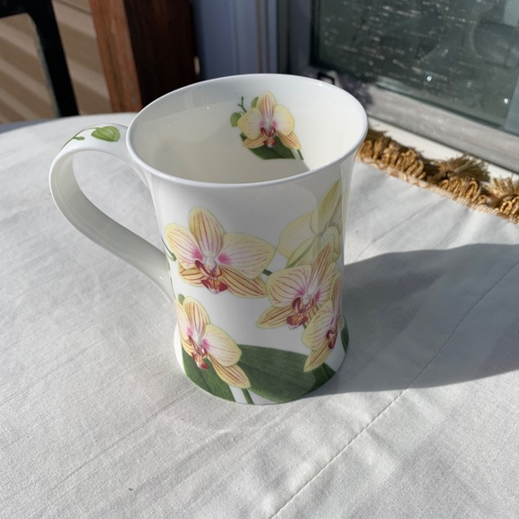 Dunoon by Kathy Pickles Yellow Orchids Flowers Fine Bone China Mug tea cup white - Picture 5 of 5
